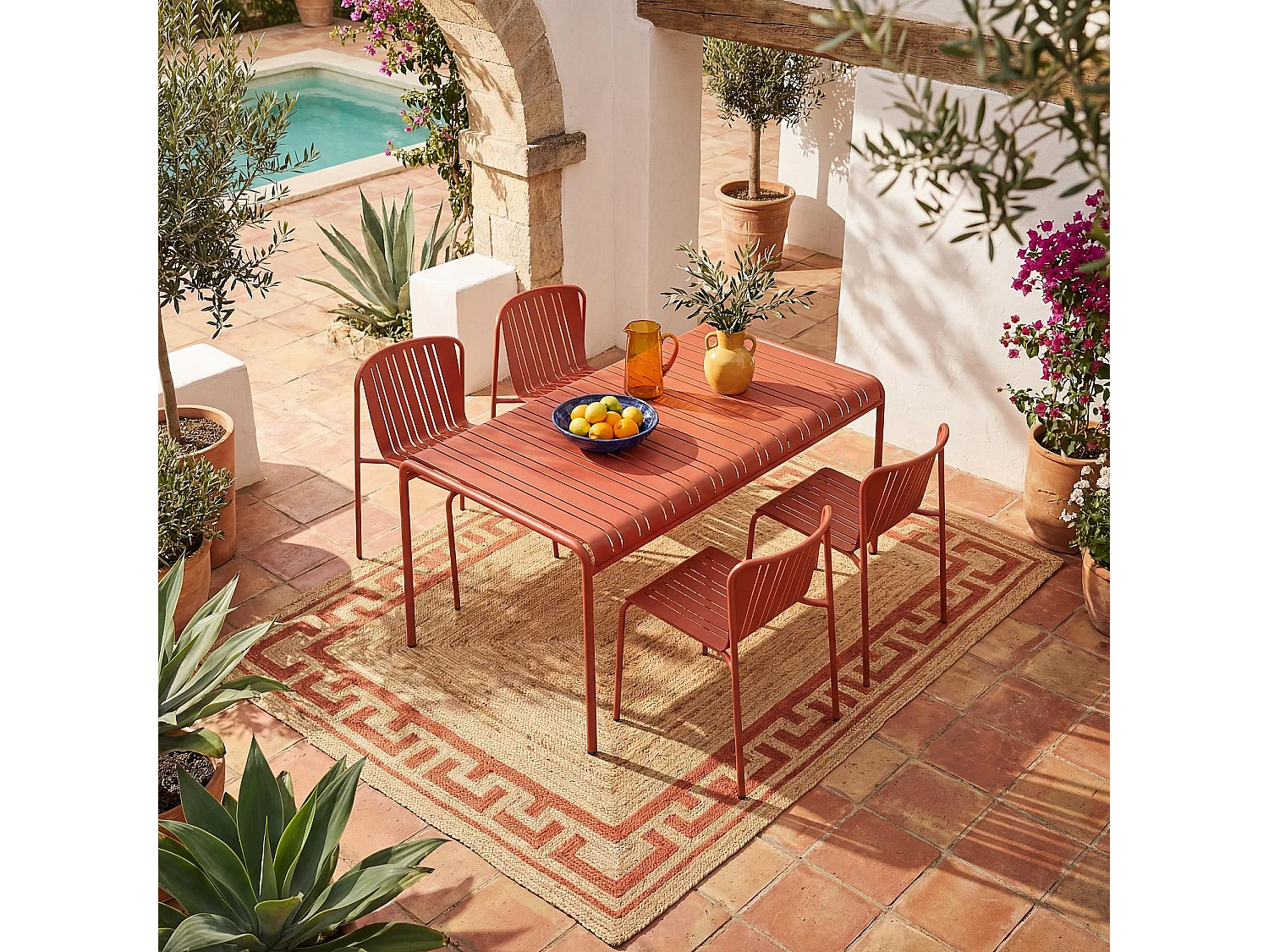 Lot de 2 chaises de jardin en acier - Terracotta