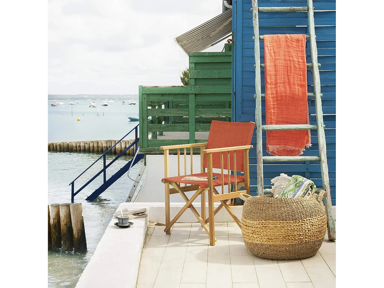 Lot de 2 chaises de jardin pliantes en chêne et toiles en coton - Terracotta