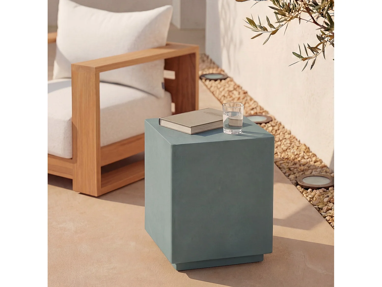 Table d'appoint de jardin en fibre de ciment - Vert eucalyptus