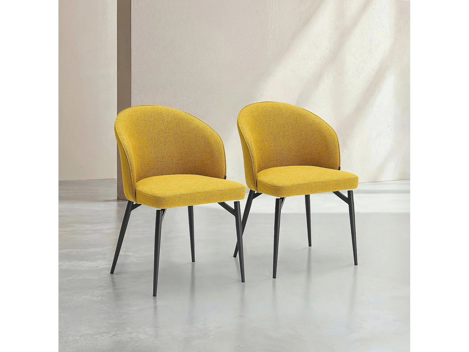 Lot de 2 chaises en tissu et métal - Jaune moutarde