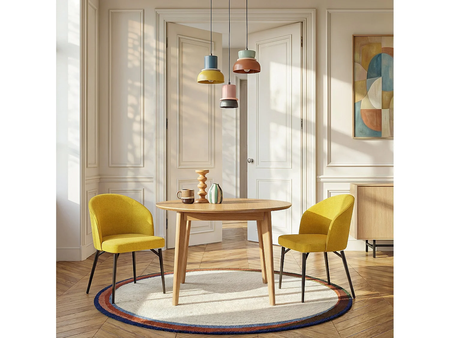 Lot de 2 chaises en tissu et métal - Jaune moutarde