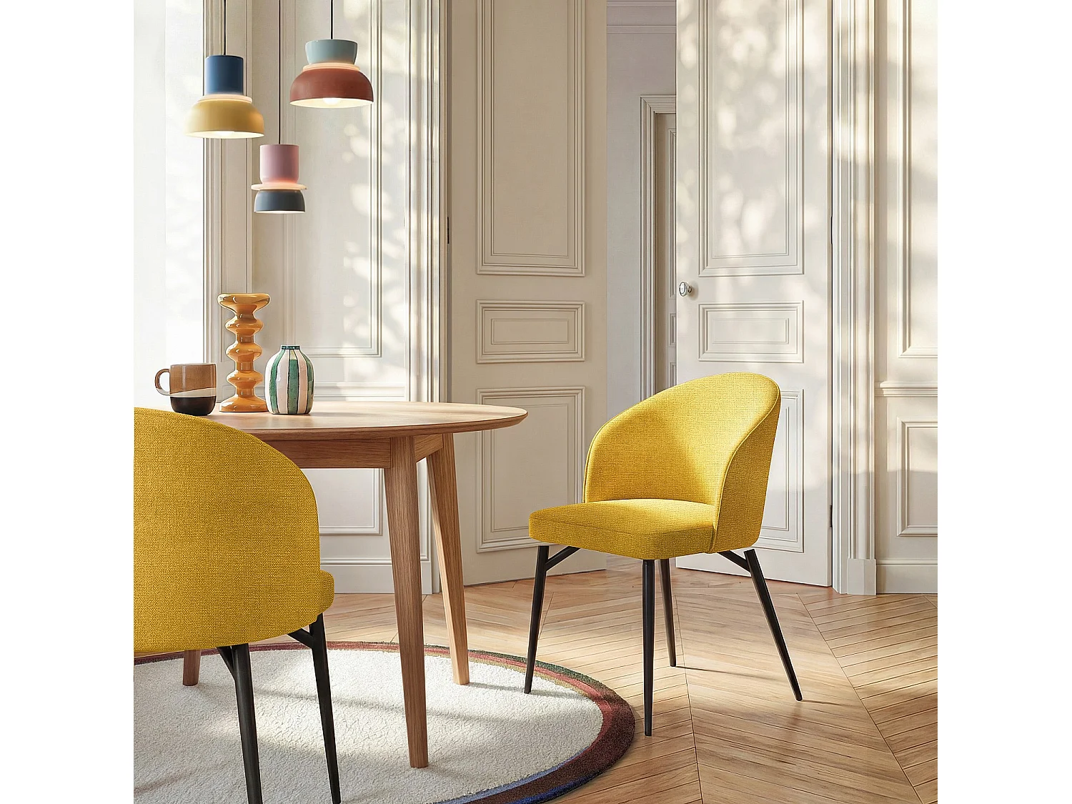 Lot de 2 chaises en tissu et métal - Jaune moutarde