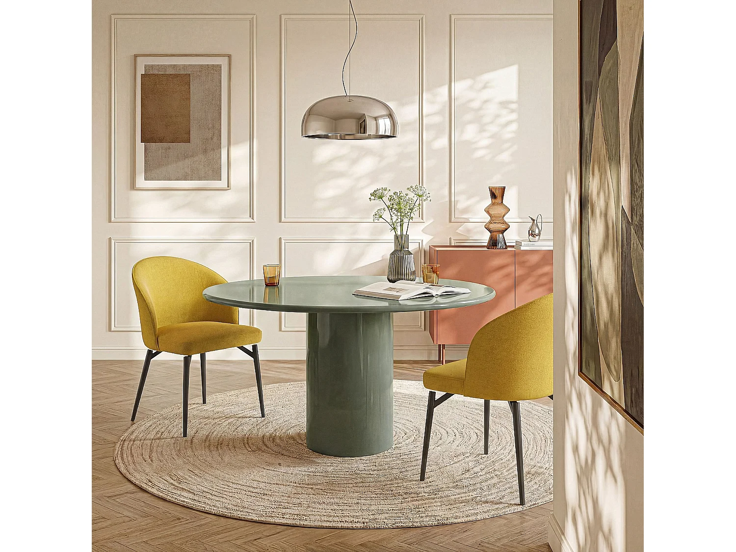 Lot de 2 chaises en tissu et métal noir - Jaune moutarde