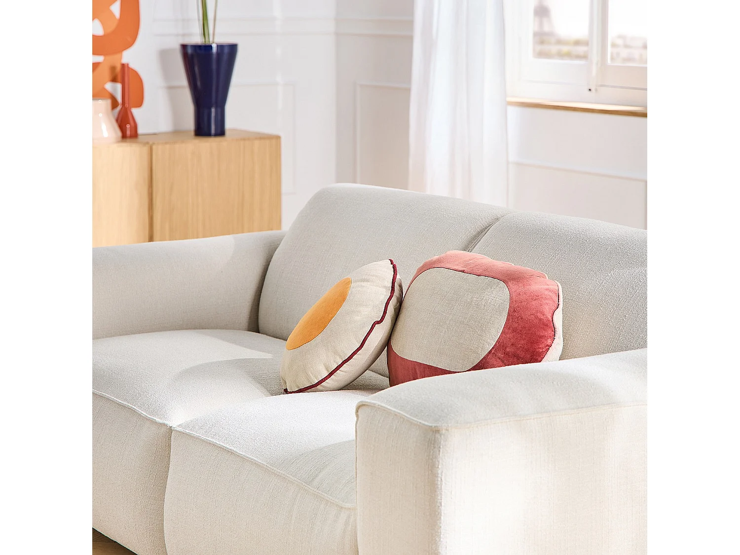 Habitat - Coussin en lin et coton - 40 cm - Beige et orange - Design by Floriane Jacques - Berenice