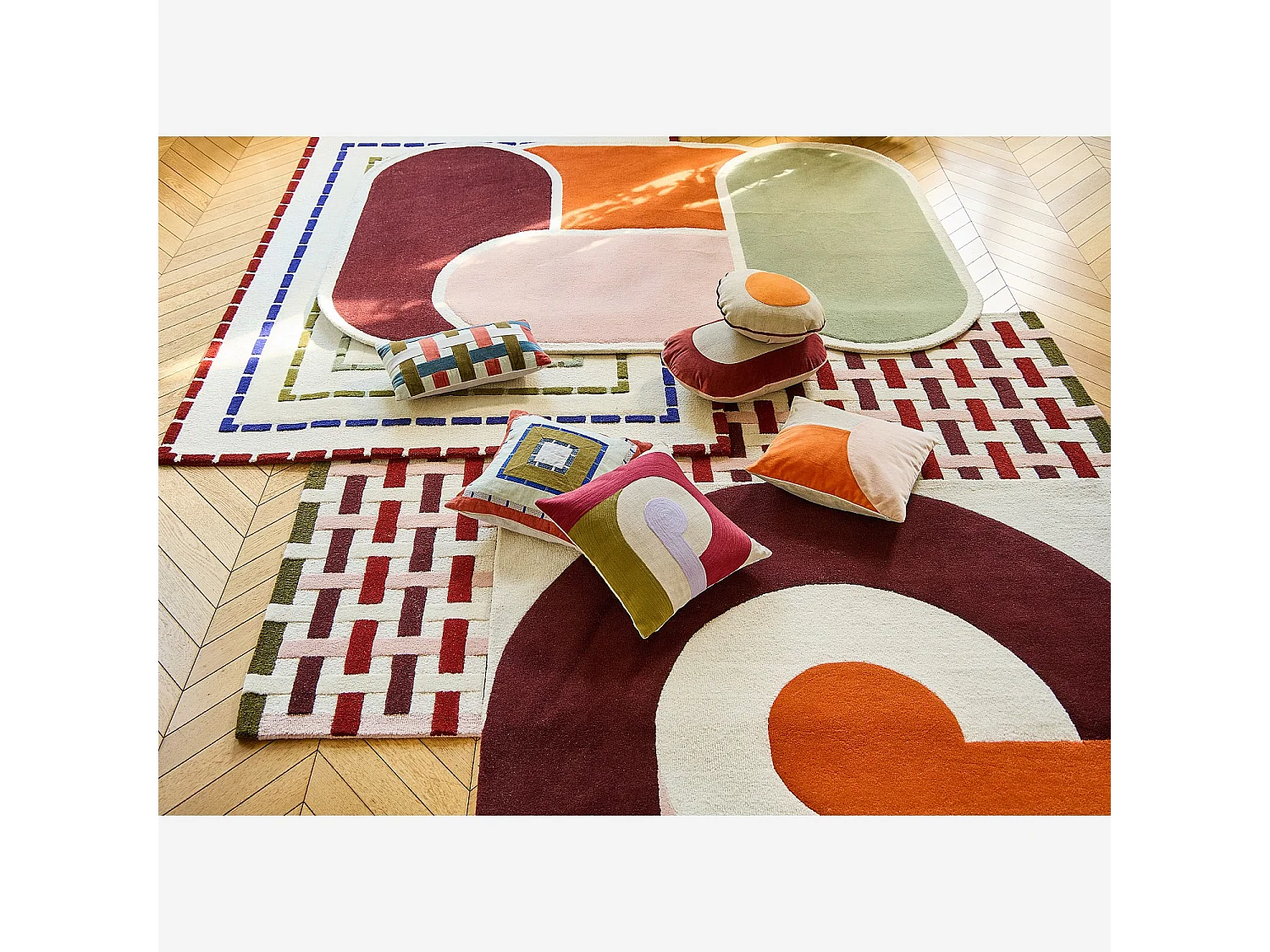 Habitat - Coussin en lin et coton - 40 cm - Beige et orange - Design by Floriane Jacques - Berenice