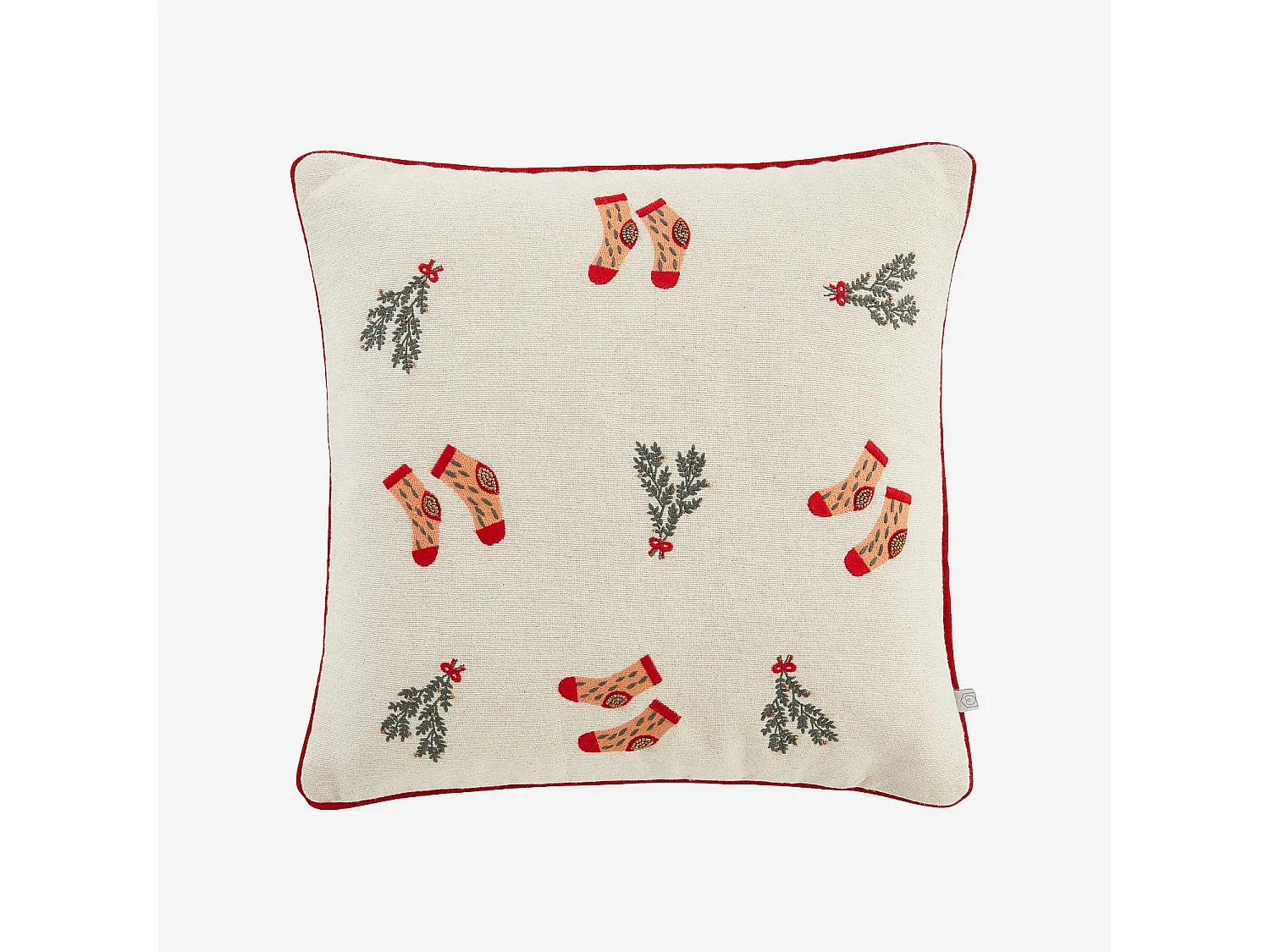 Coussin en coton - 45 x 45 cm - Rouge et Ecru à motifs