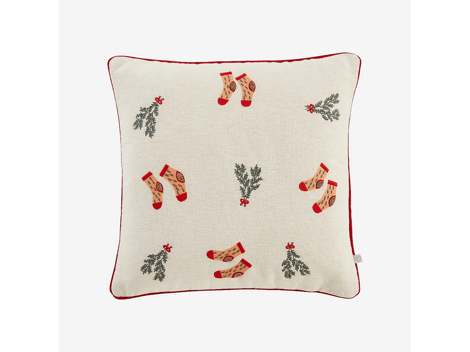 Coussin en coton - 45 x 45 cm - Rouge et Ecru à motifs