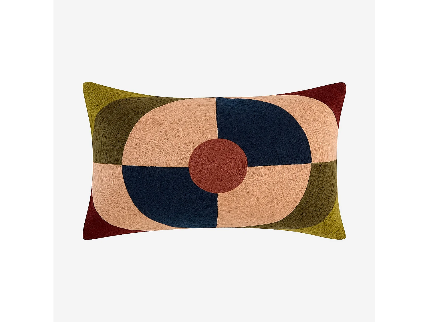 Coussin en lin et coton - 30 x 50 cm - Bronze, bleu et rose - Design by Floriane Jacques