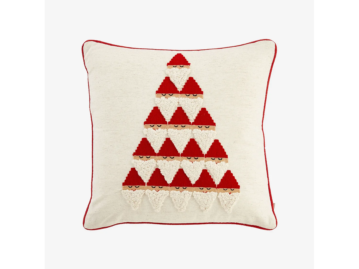 Coussin en lin et coton - 45 x 45 cm - Rouge et Ecru à motifs