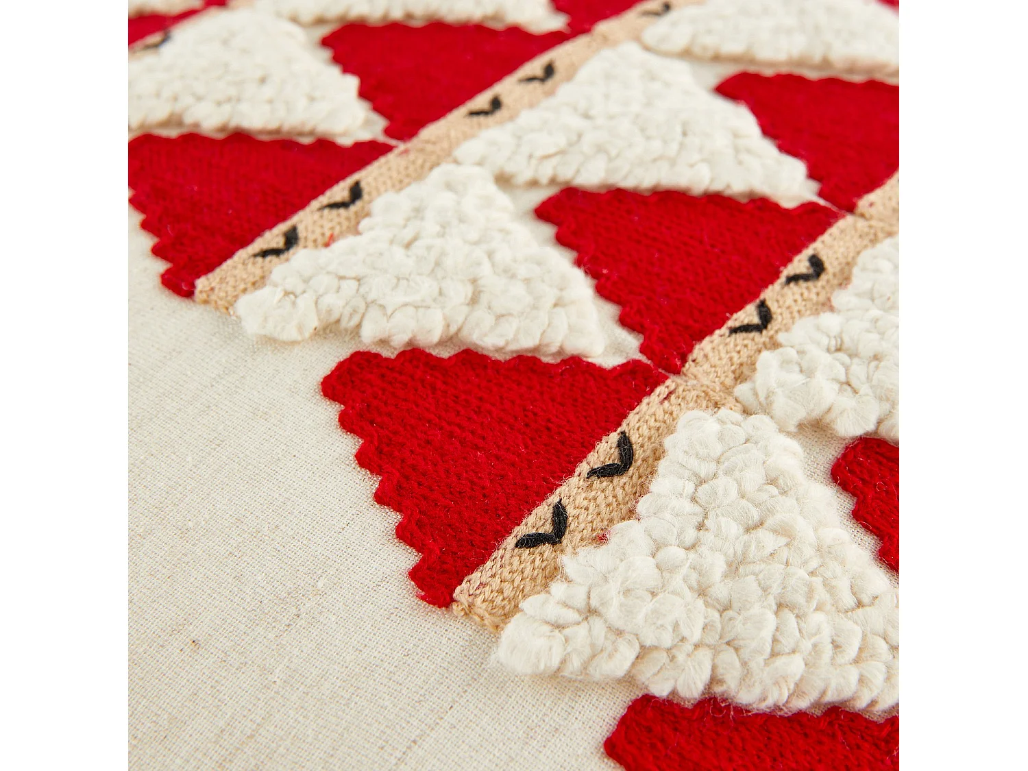 Coussin en lin et coton - 45 x 45 cm - Rouge et Ecru à motifs