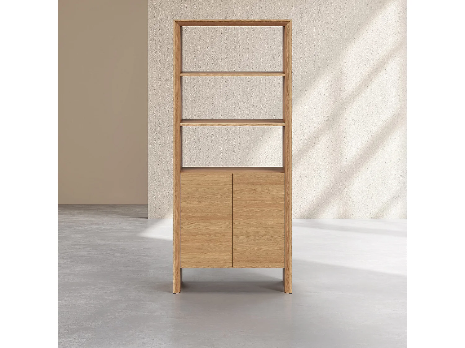 Habitat - Bibliothèque 2 portes et 2 étagères en chêne - Naturel - Rafael