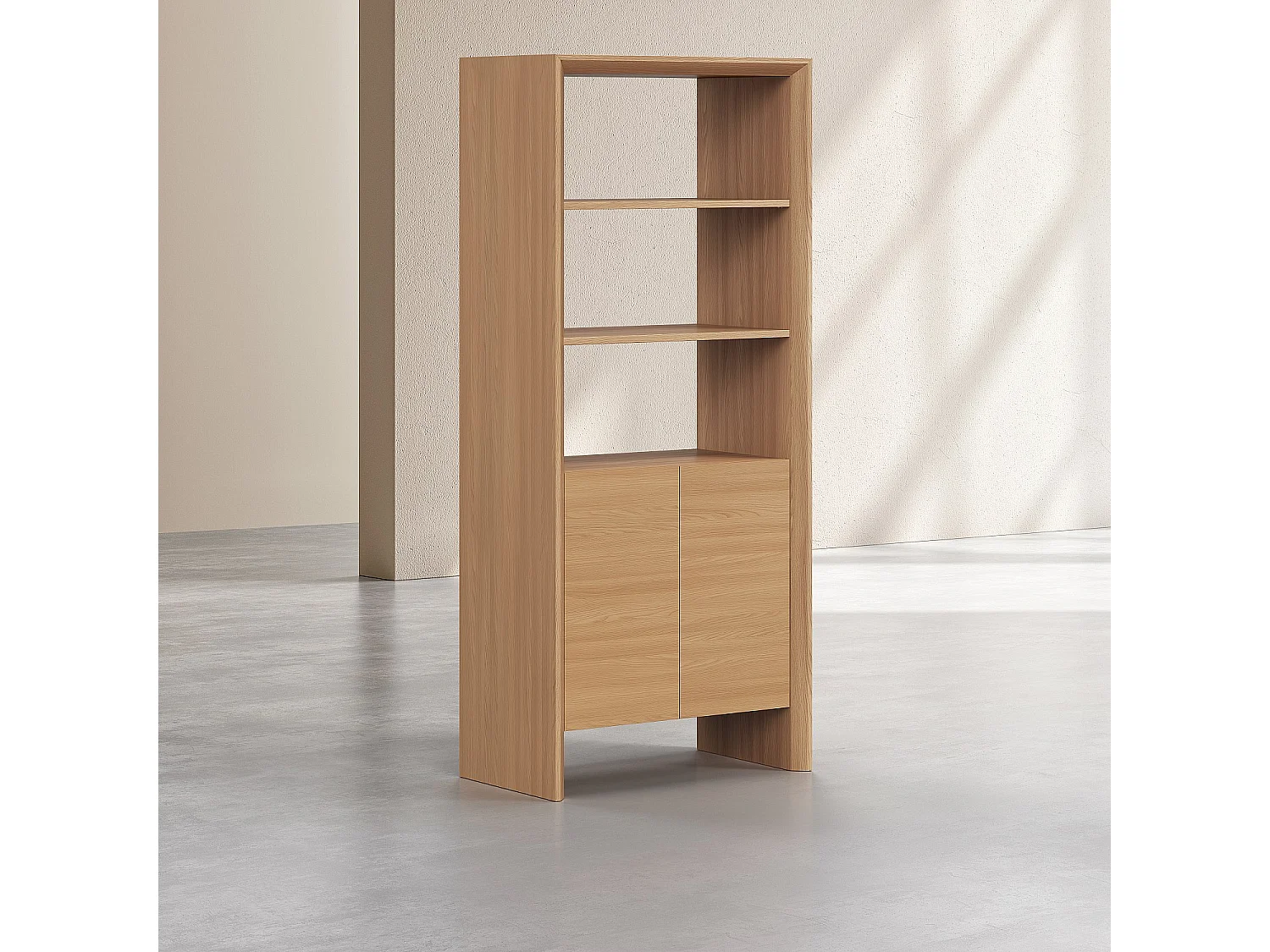 Habitat - Bibliothèque 2 portes et 2 étagères en chêne - Naturel - Rafael