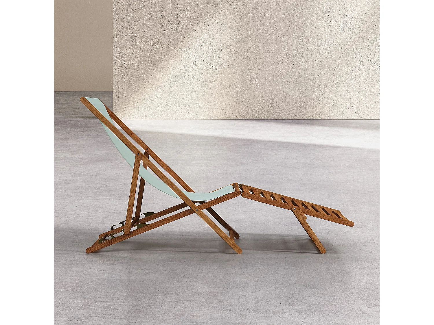 Chilienne en chêne et toile en coton avec repose-pieds - Vert céladon