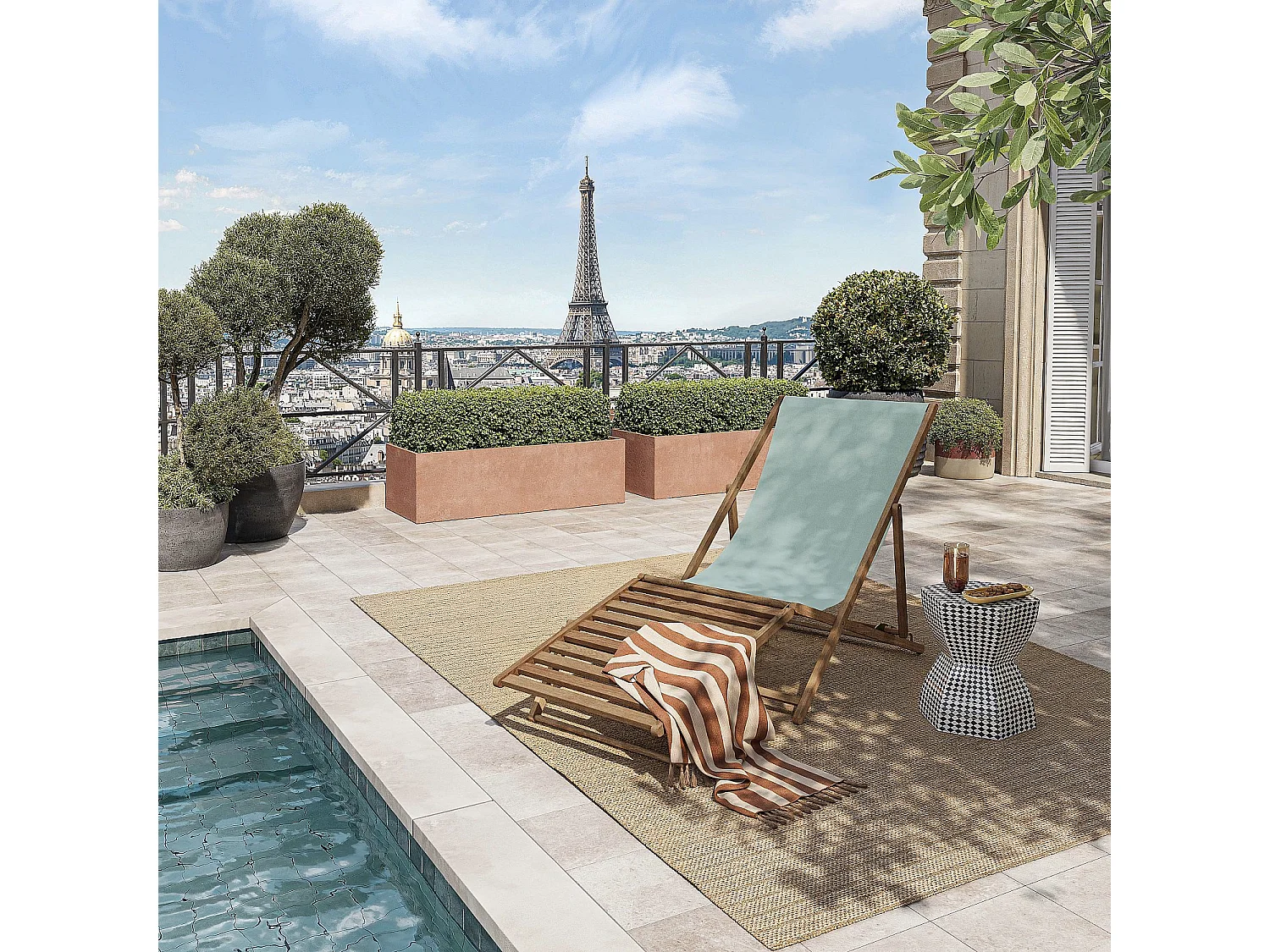 Chilienne en chêne et toile en coton avec repose-pieds - Vert céladon