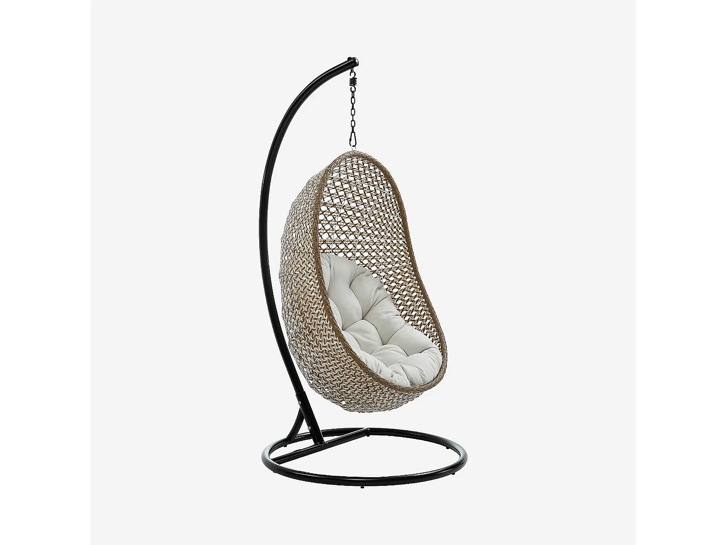 Fauteuil suspendu de jardin en résine tressée et métal noir - Moka