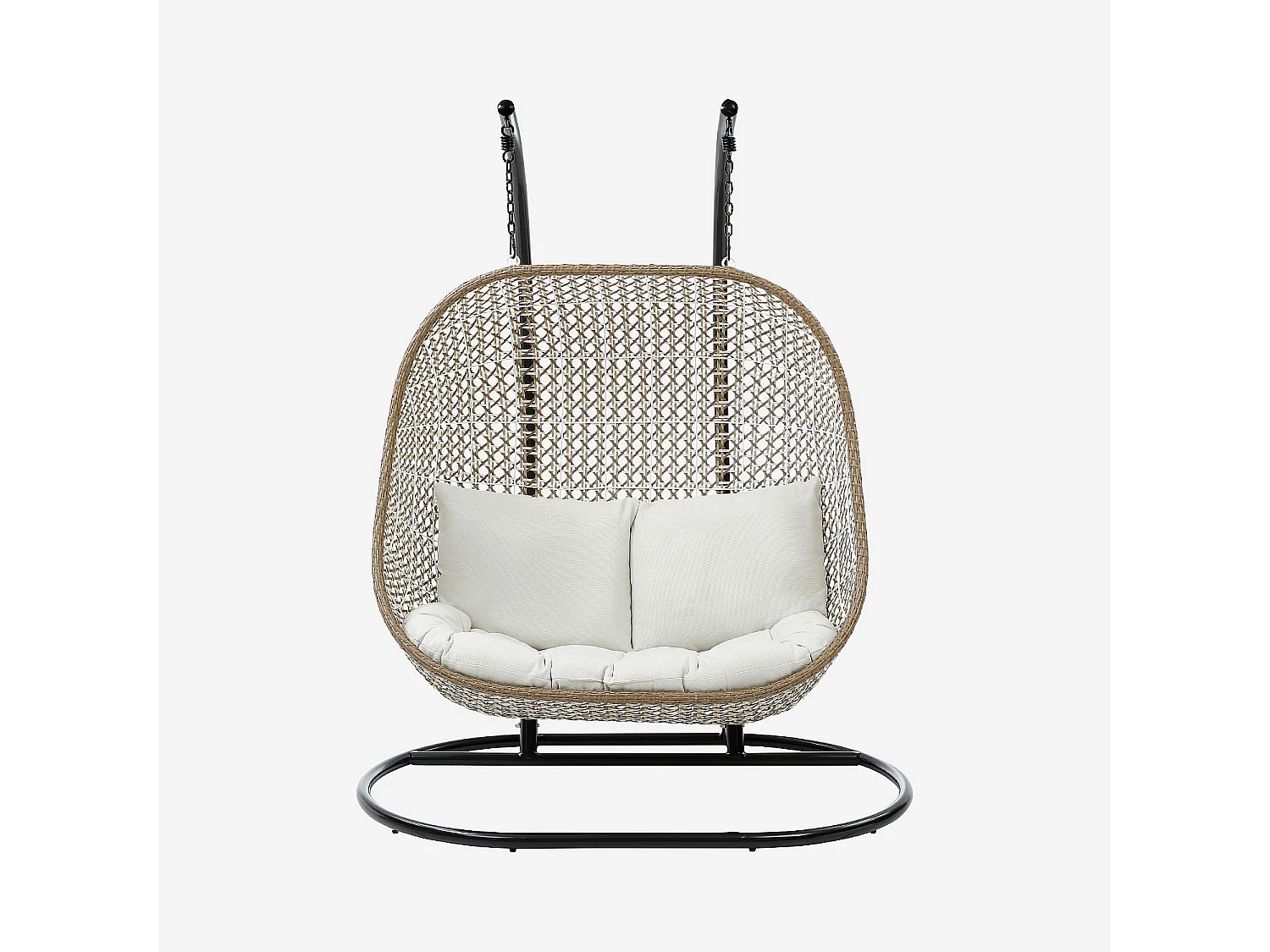 Fauteuil suspendu 2 places de jardin en résine tressée et métal noir - Moka