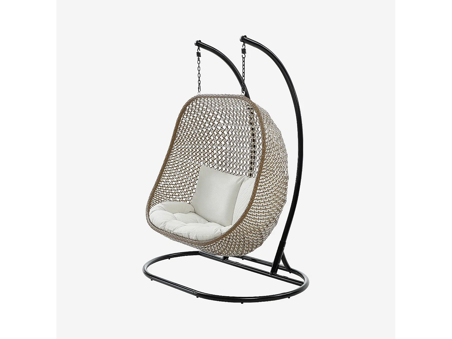 Fauteuil suspendu 2 places de jardin en résine tressée et métal noir - Moka