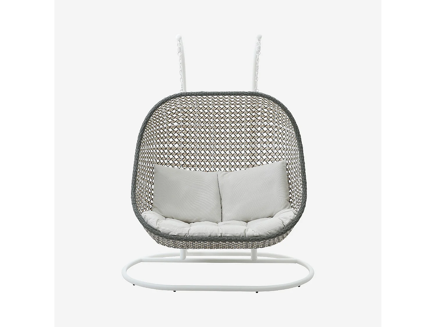 Fauteuil suspendu 2 places de jardin en résine tressée et métal blanc - Vert kaki