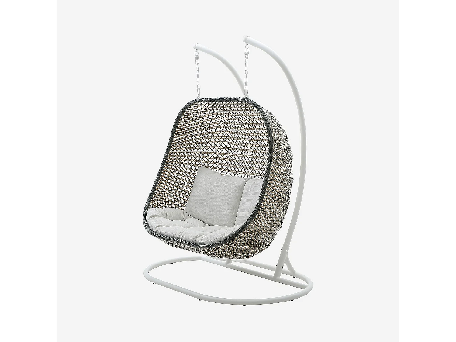 Fauteuil suspendu 2 places de jardin en résine tressée et métal blanc - Vert kaki