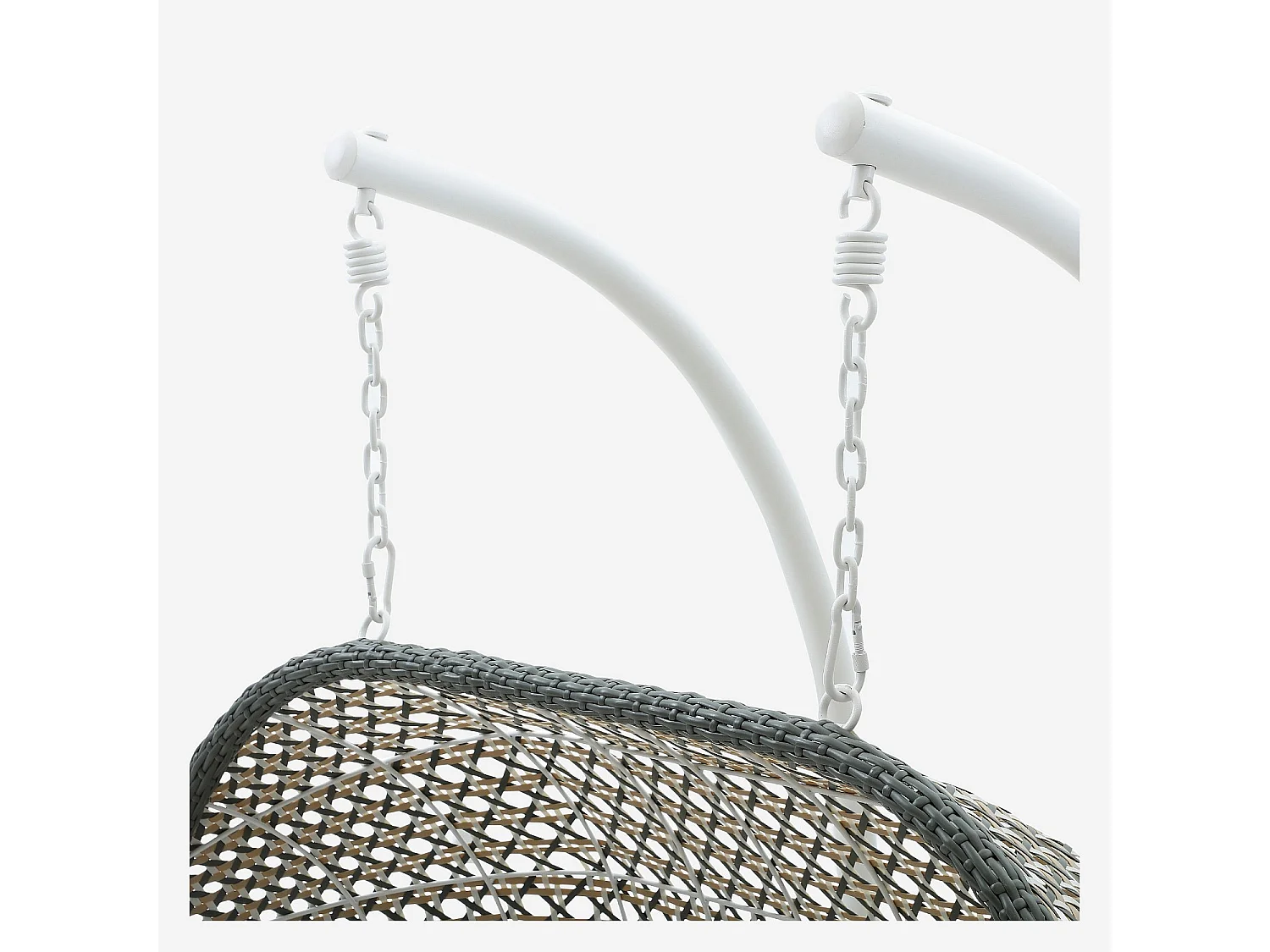 Fauteuil suspendu 2 places de jardin en résine tressée et métal blanc - Vert kaki