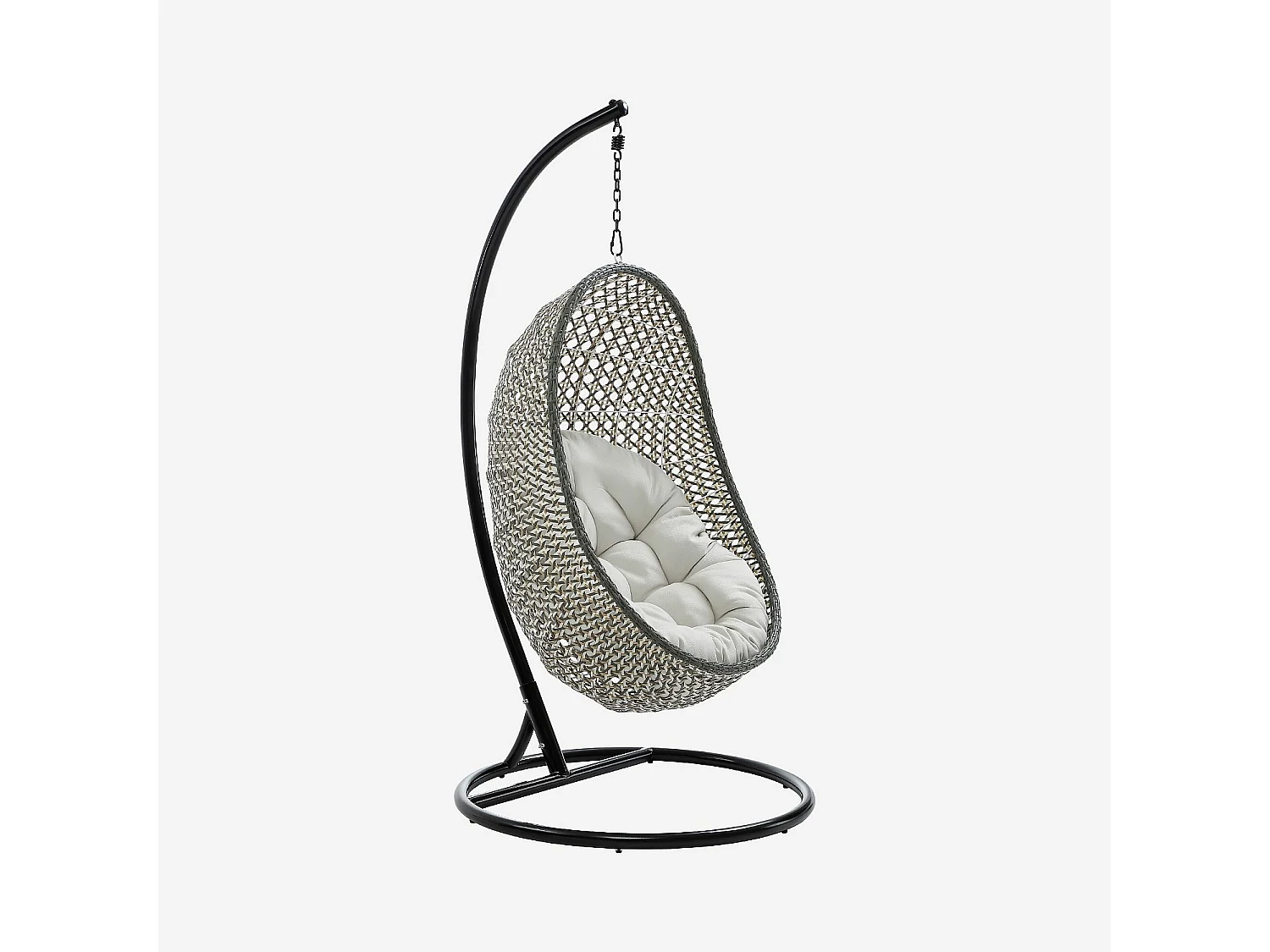 Fauteuil suspendu de jardin en résine tressée et métal noir - Vert kaki