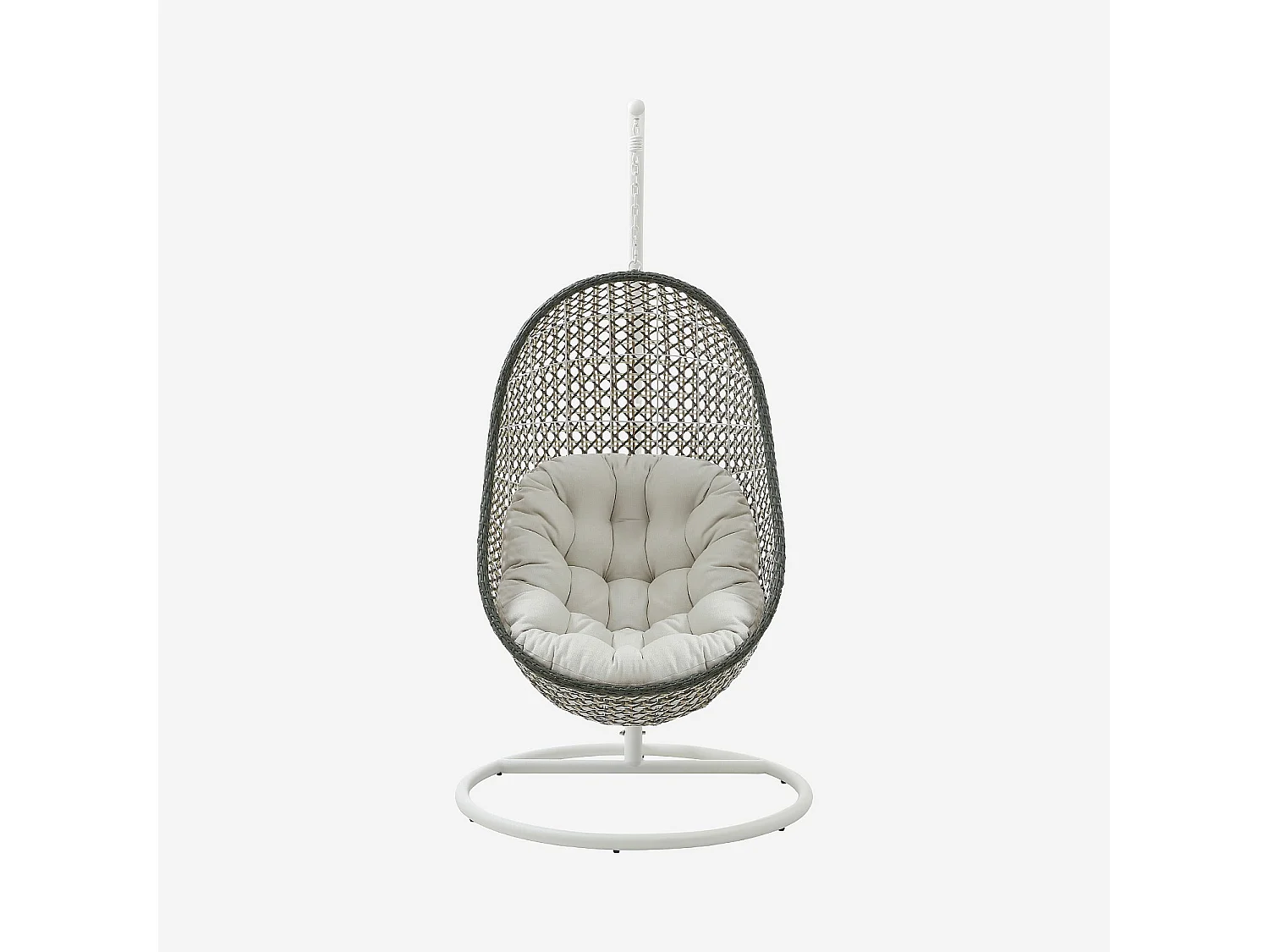 Fauteuil suspendu de jardin en résine tressée et métal blanc - Vert kaki