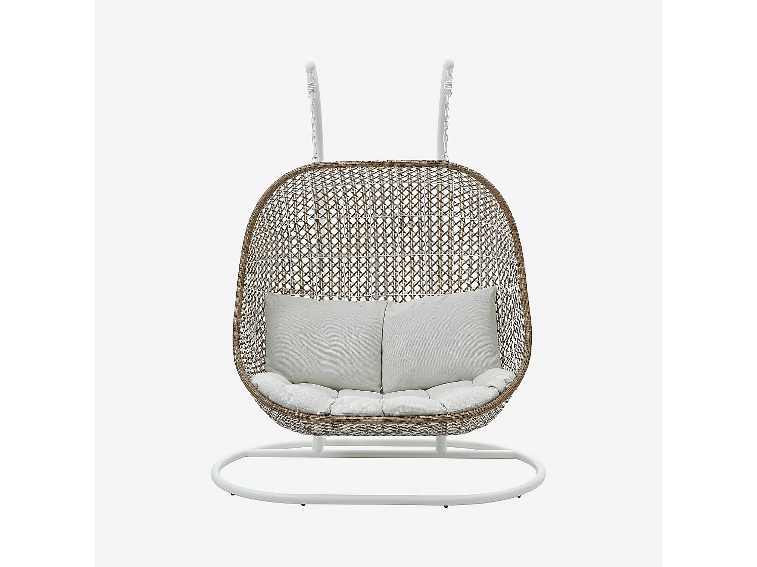 Fauteuil suspendu 2 places de jardin en résine tressée et métal blanc - Moka