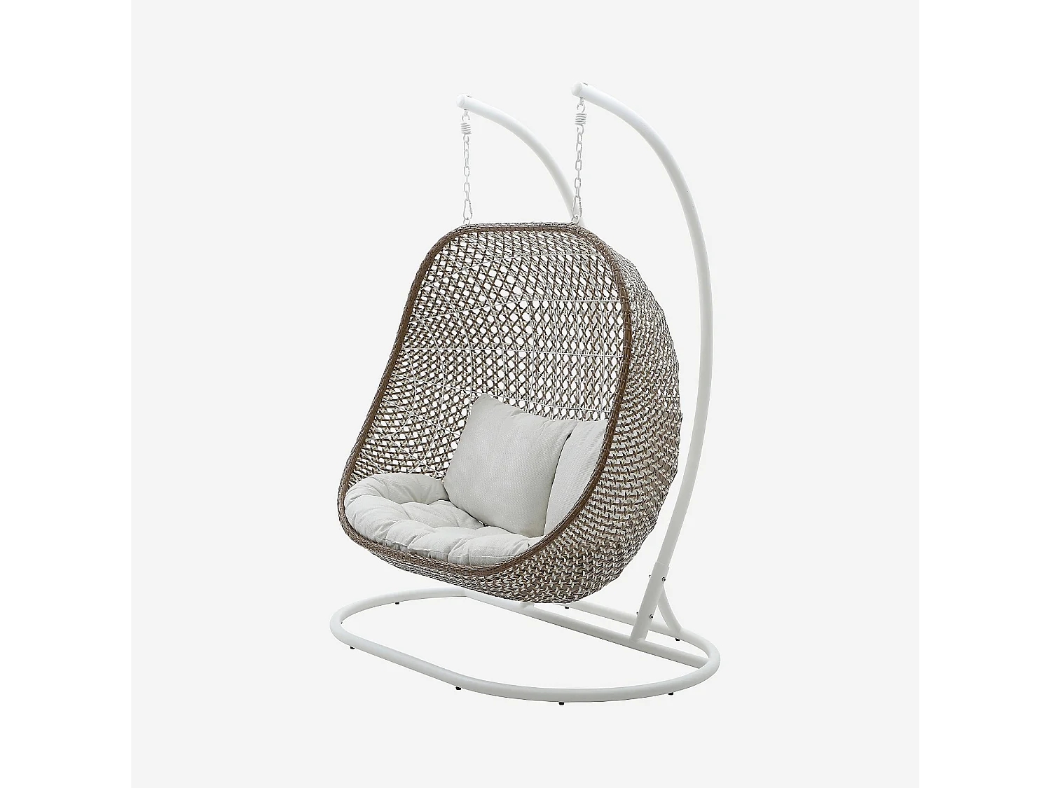 Fauteuil suspendu 2 places de jardin en résine tressée et métal blanc - Moka