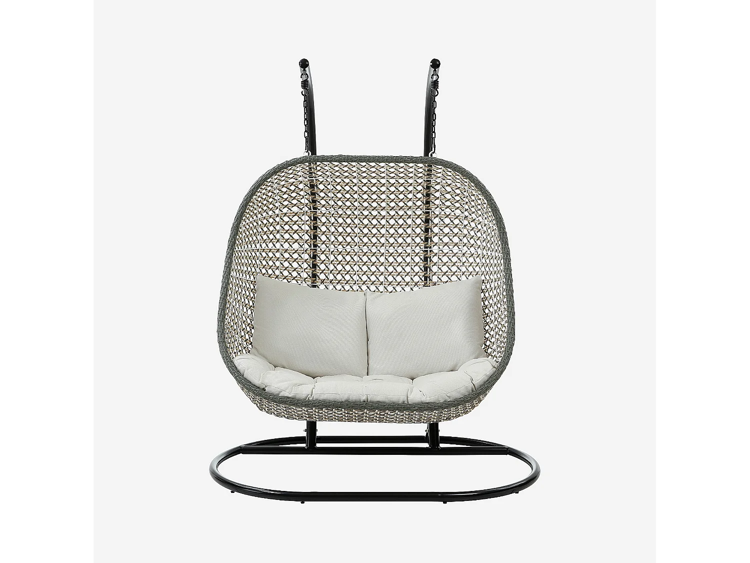 Fauteuil suspendu 2 places de jardin en résine tressée et métal noir - Vert kaki