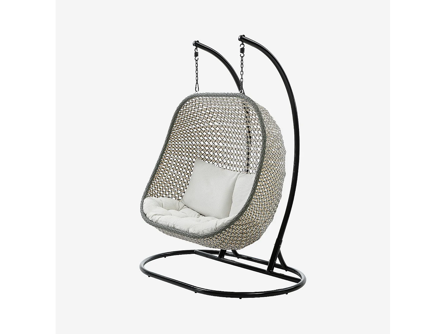 Fauteuil suspendu 2 places de jardin en résine tressée et métal noir - Vert kaki