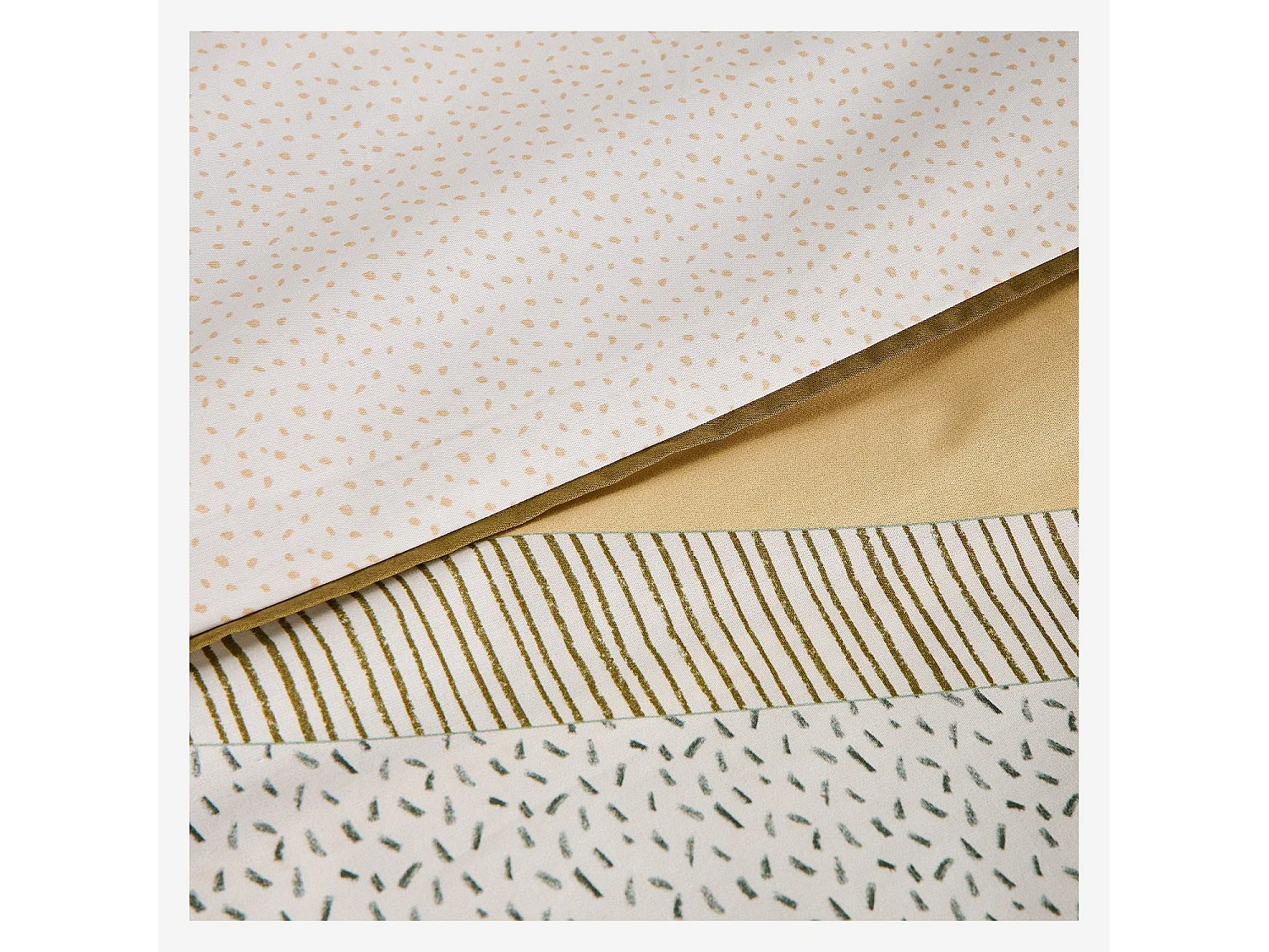 Parure de lit en percale de coton bio - 260 x 240 cm - Bleu et Kaki - Design by Floriane Jacques