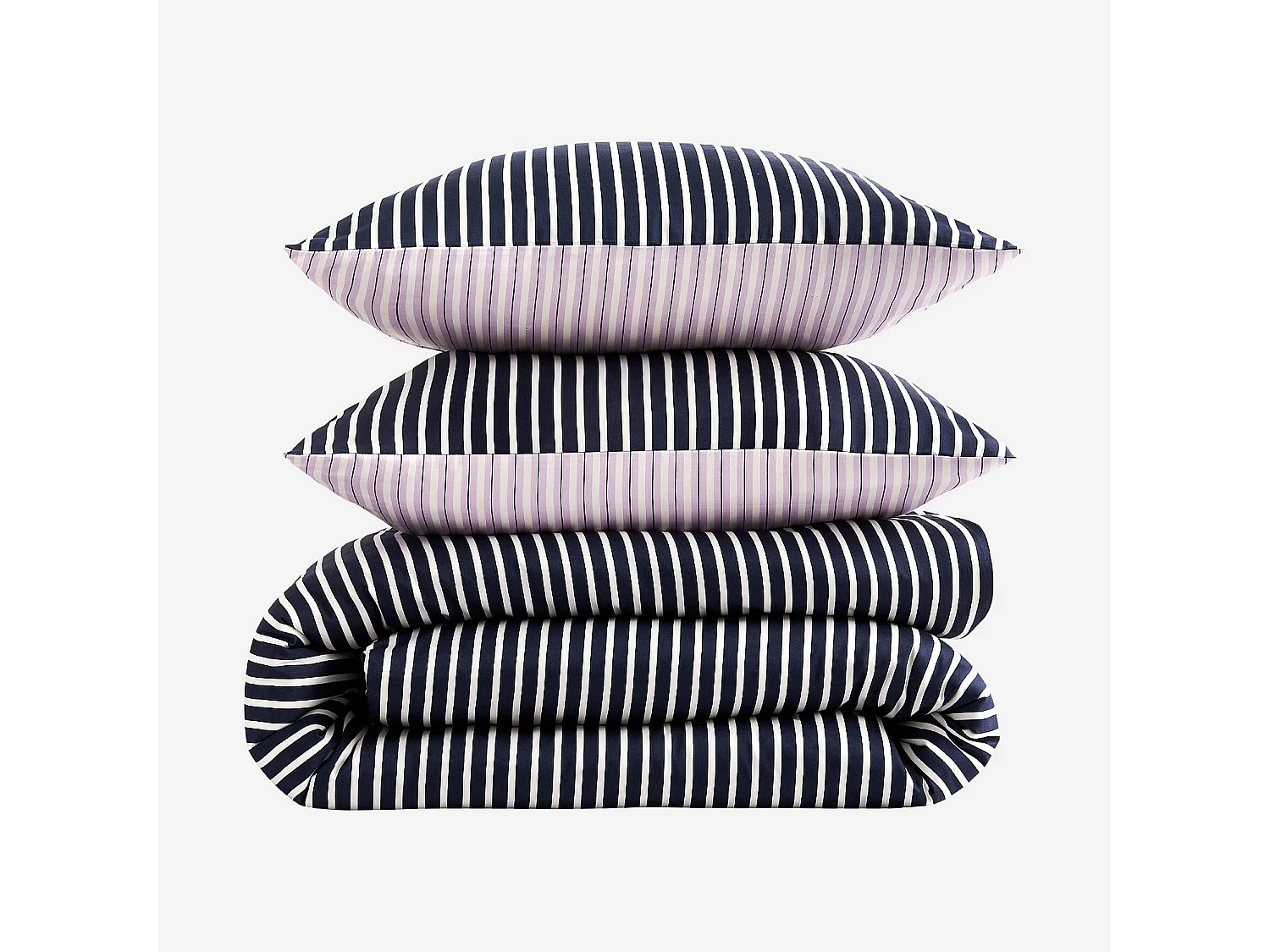 Parure de lit réversible en satin de coton bio - 260 x 240 cm - Bleu nuit et Lilas - Design by Floriane Jacques