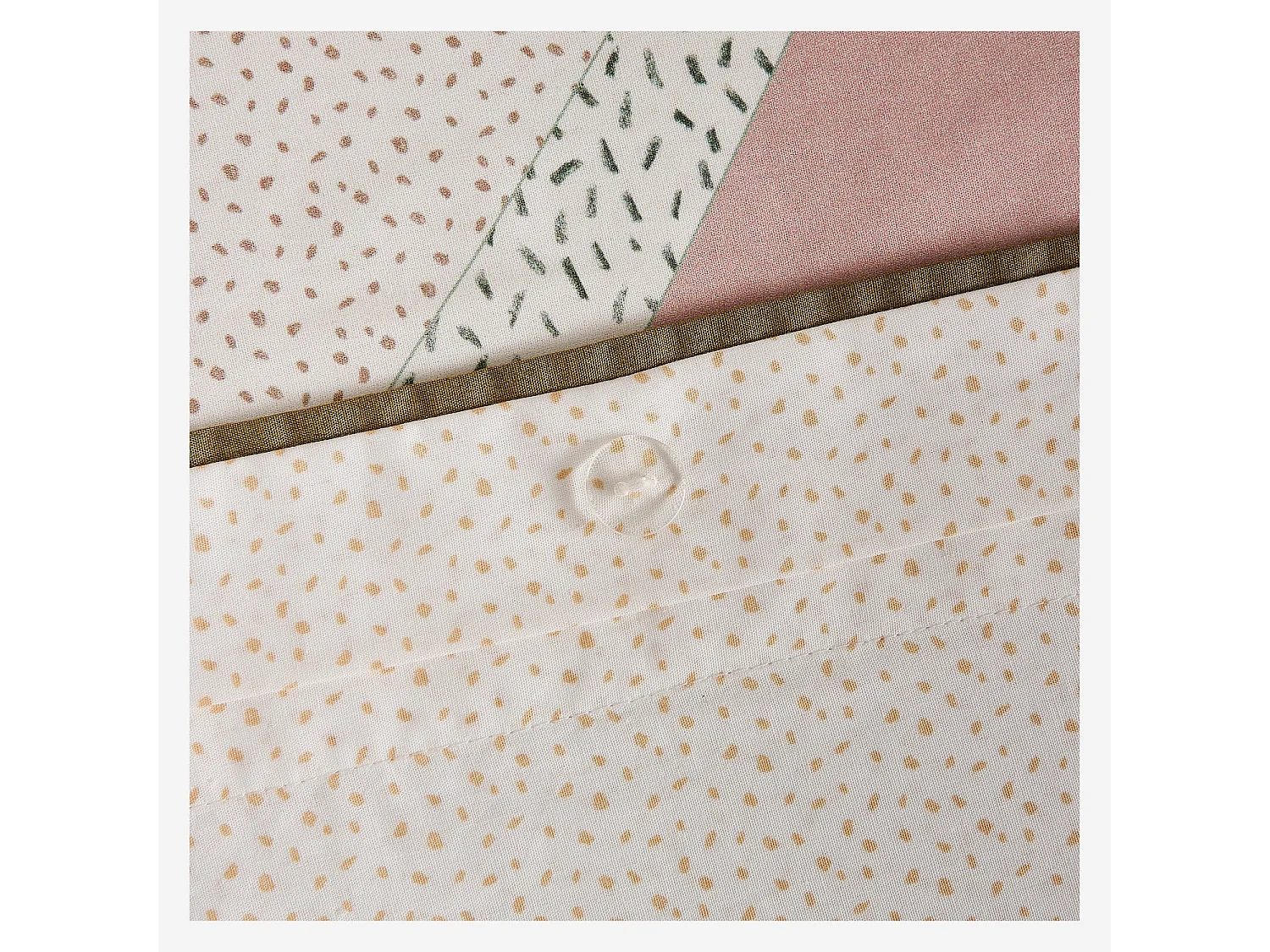 Parure de lit en percale de coton bio - 240 x 220 cm - Bleu et Kaki - Design by Floriane Jacques