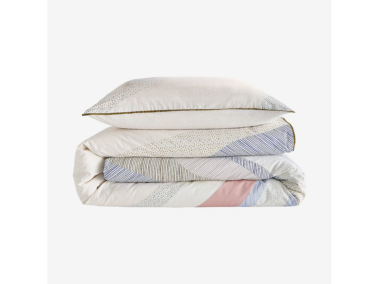 Parure de lit en percale de coton bio - 140 x 200 cm - Bleu et Kaki - Design by Floriane Jacques