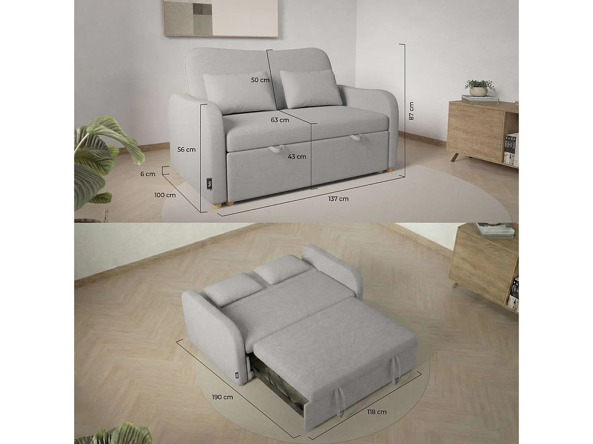 Sofá Cama  Buddy 2 Gris - Nalui