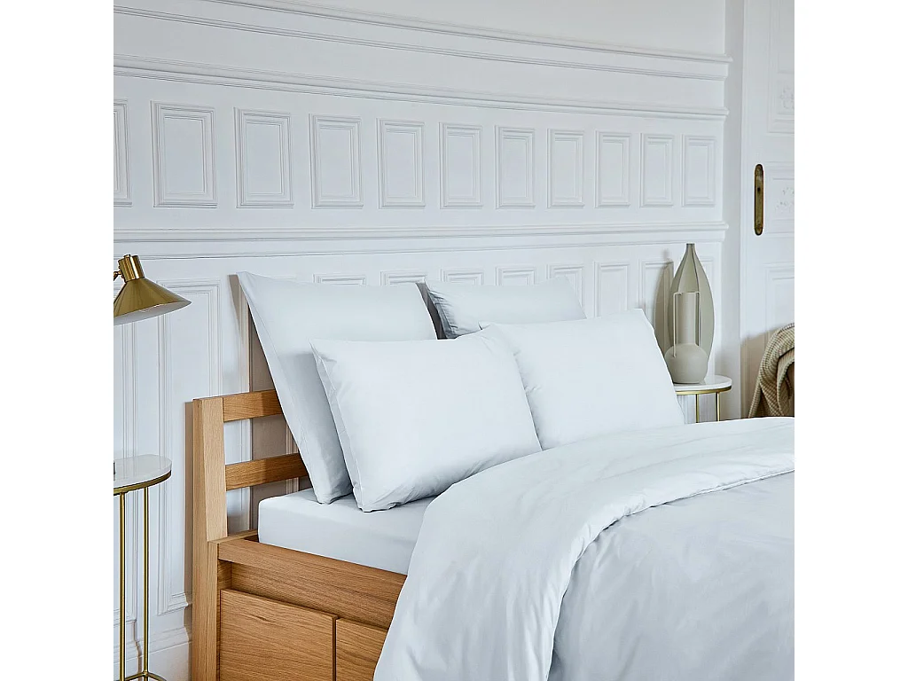Habitat - Drap housse en percale de coton - 160 x 200 cm - Blanc - Amance