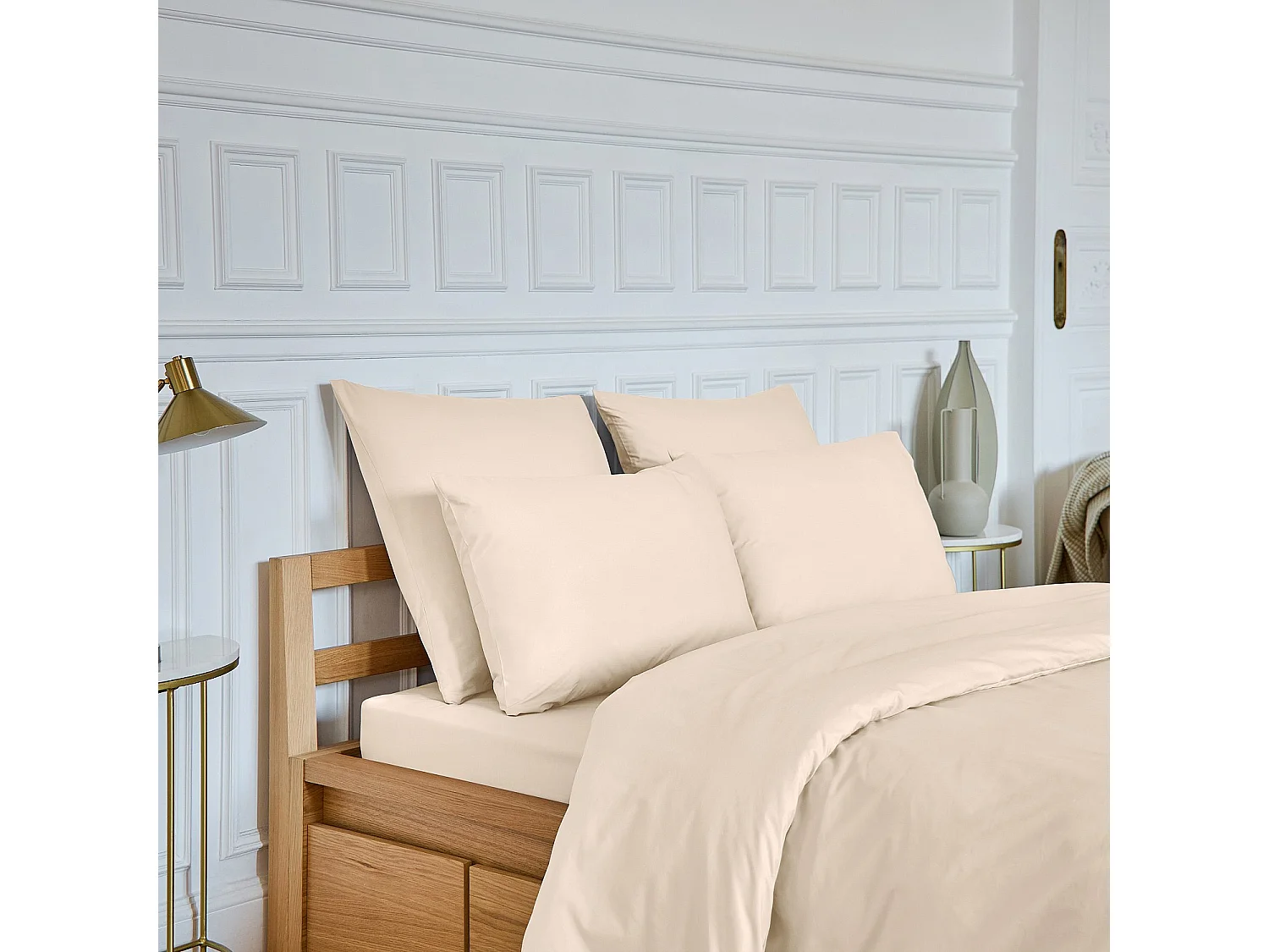 Habitat - Drap housse en percale de coton - 160 x 200 cm - Ivoire - Amance