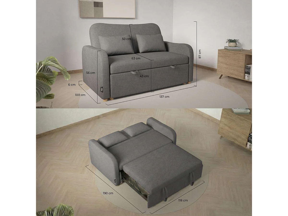 Sofá Cama  Buddy 2 Gris Marengo - Nalui