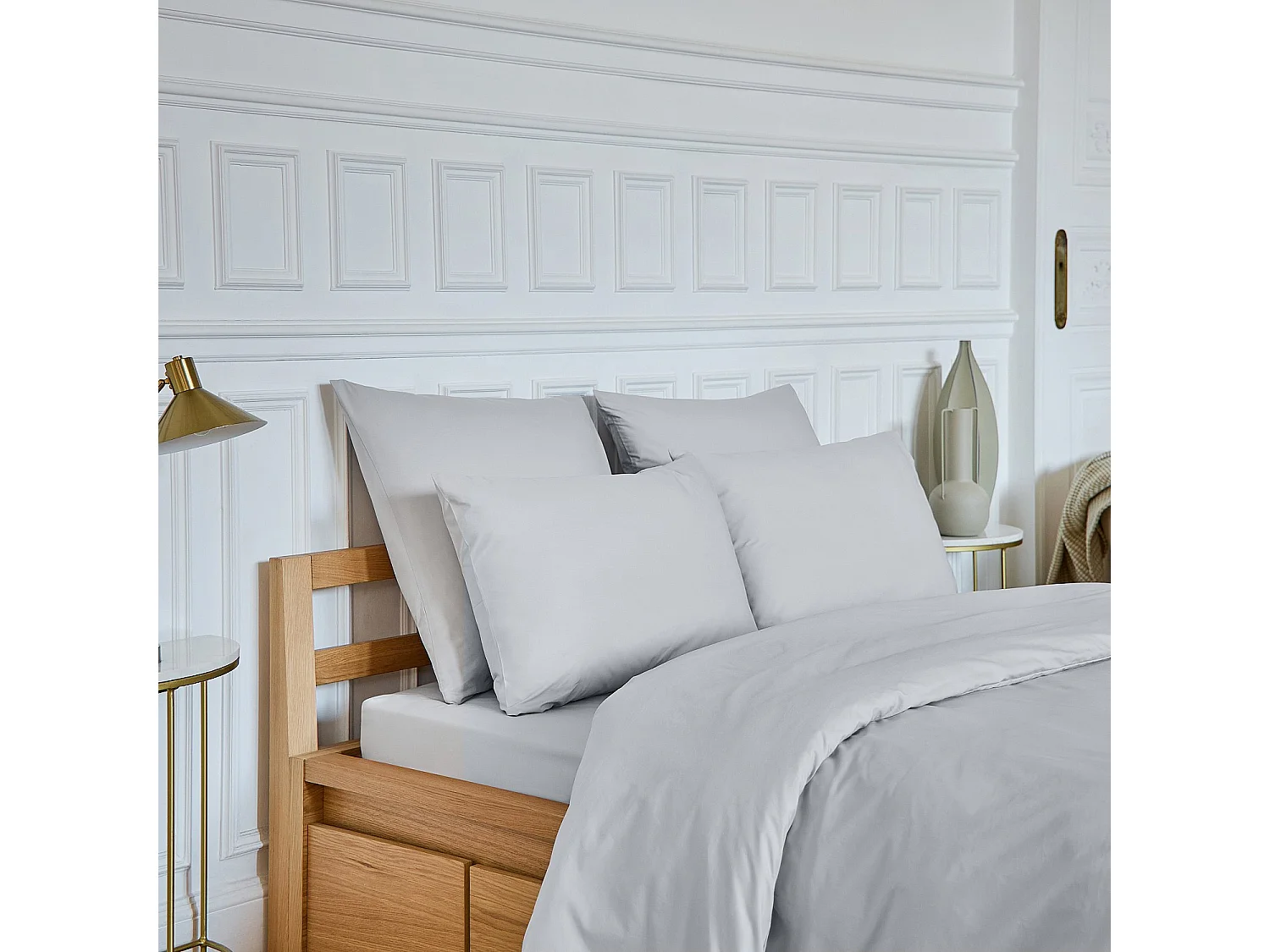 Habitat - Drap housse en percale de coton - 160 x 200 cm - Gris perle - Amance