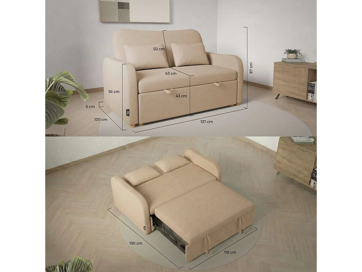 Sofá Cama  Buddy 2 Beige - Nalui