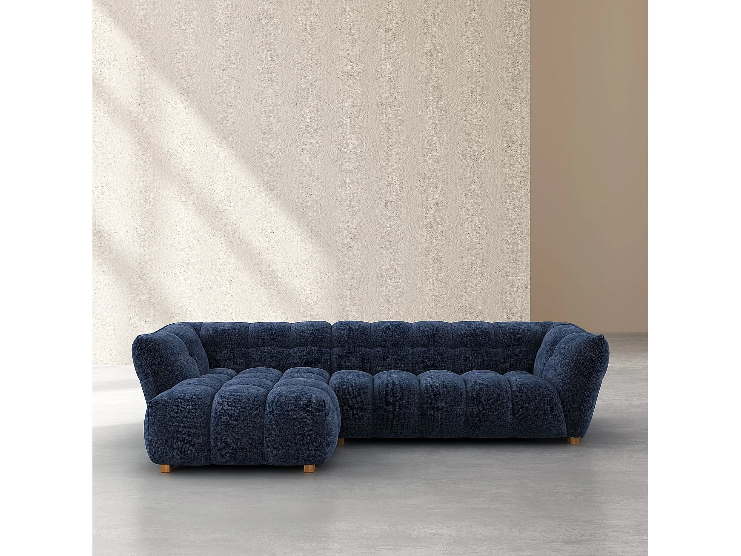 Canapé d'angle gauche en tissu chenille Nino - Bleu marine