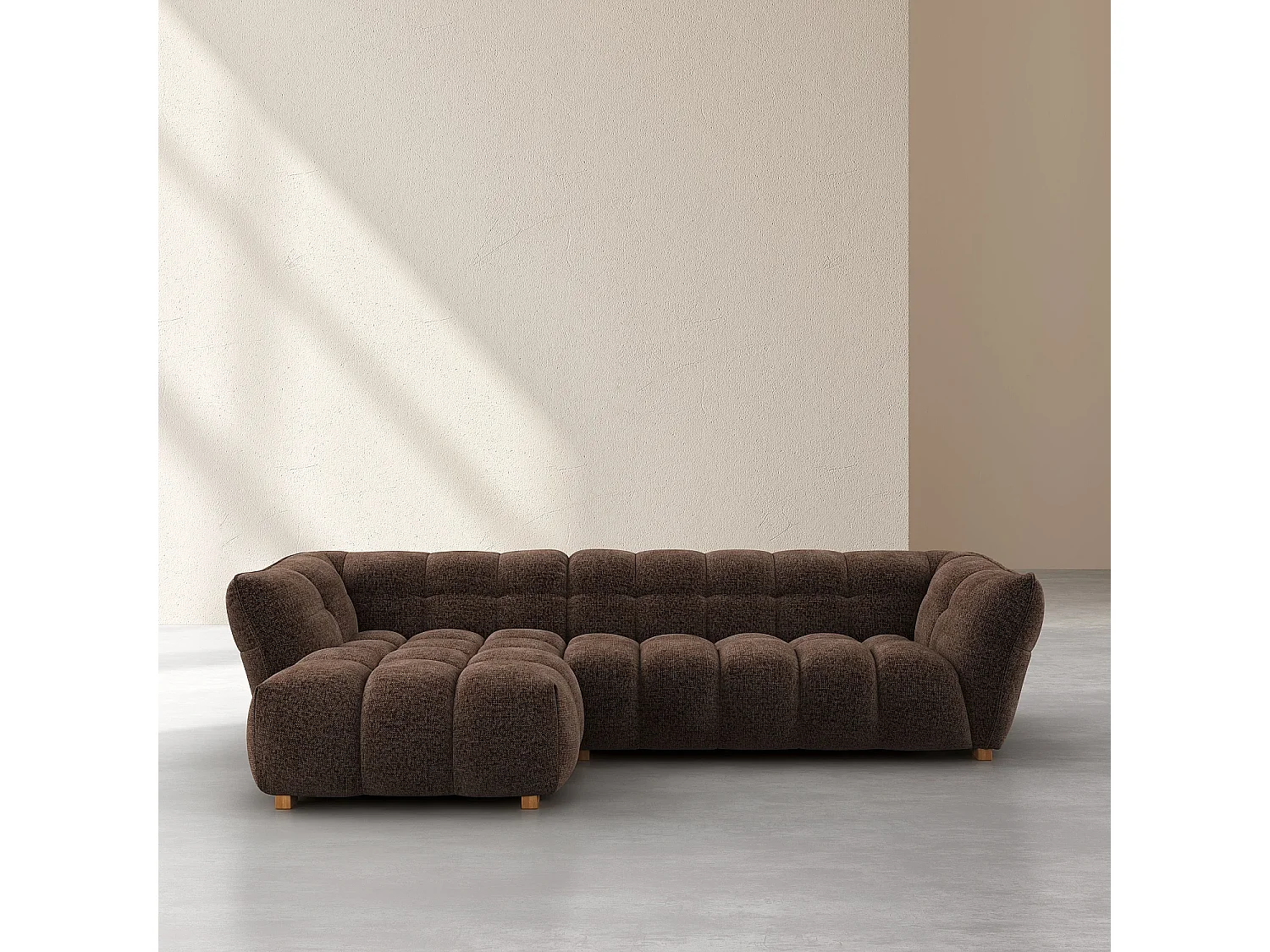 Canapé d'angle gauche en tissu chenille Nino - Chocolat