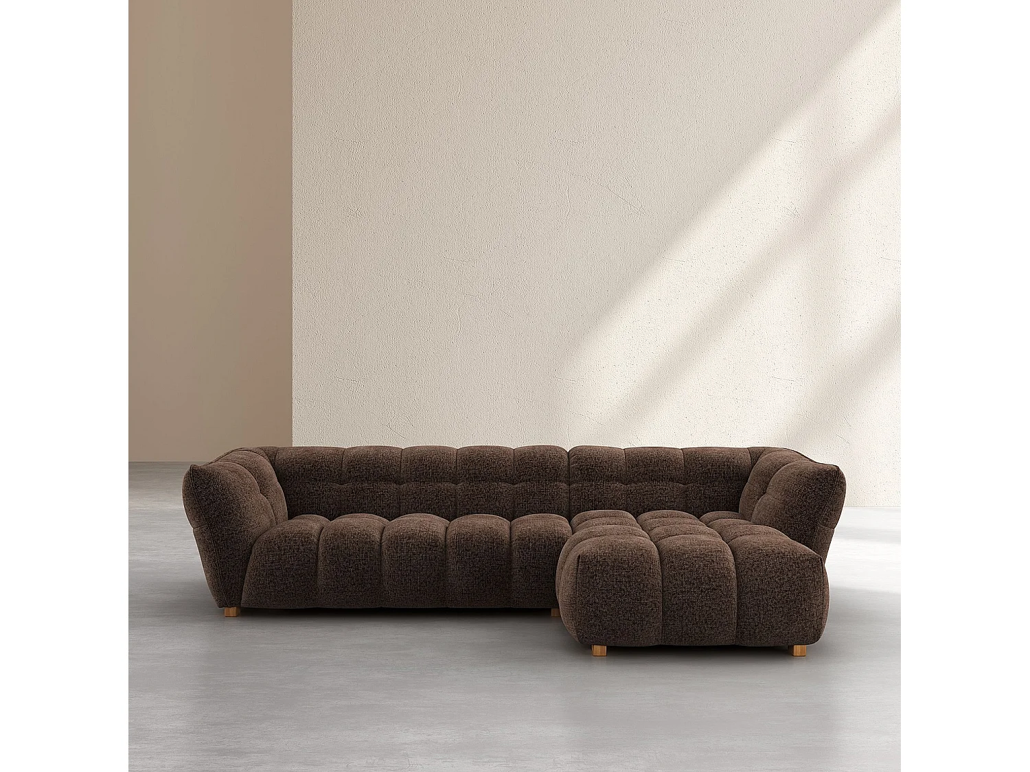 Canapé d'angle droit en tissu chenille Nino - Chocolat