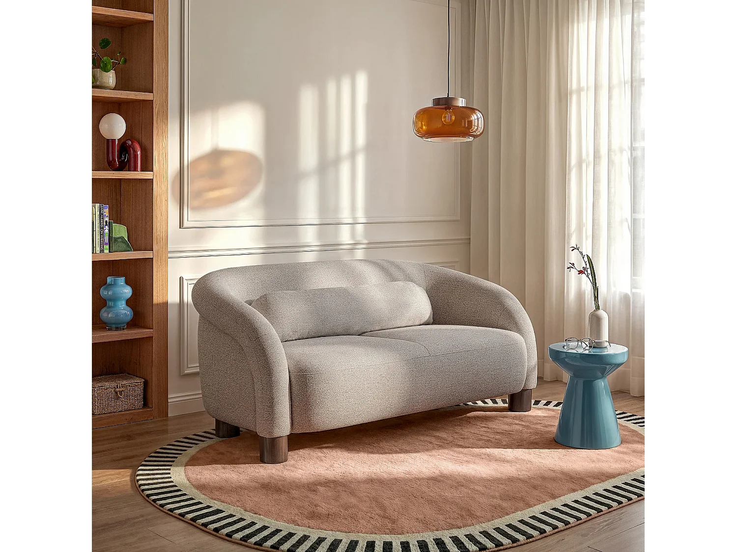 Canapé 2 places en tissu chenille et pieds en bois - Taupe mélangé - Design by Morten Georgsen