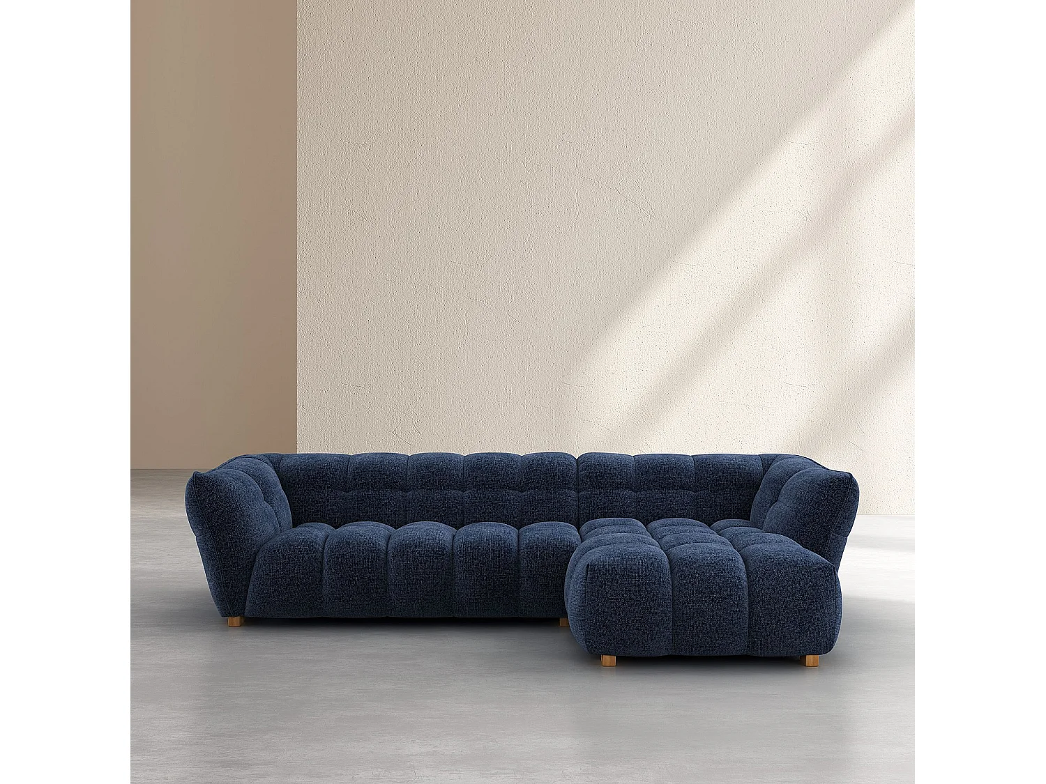 Canapé d'angle droit en tissu chenille Nino - Bleu marine