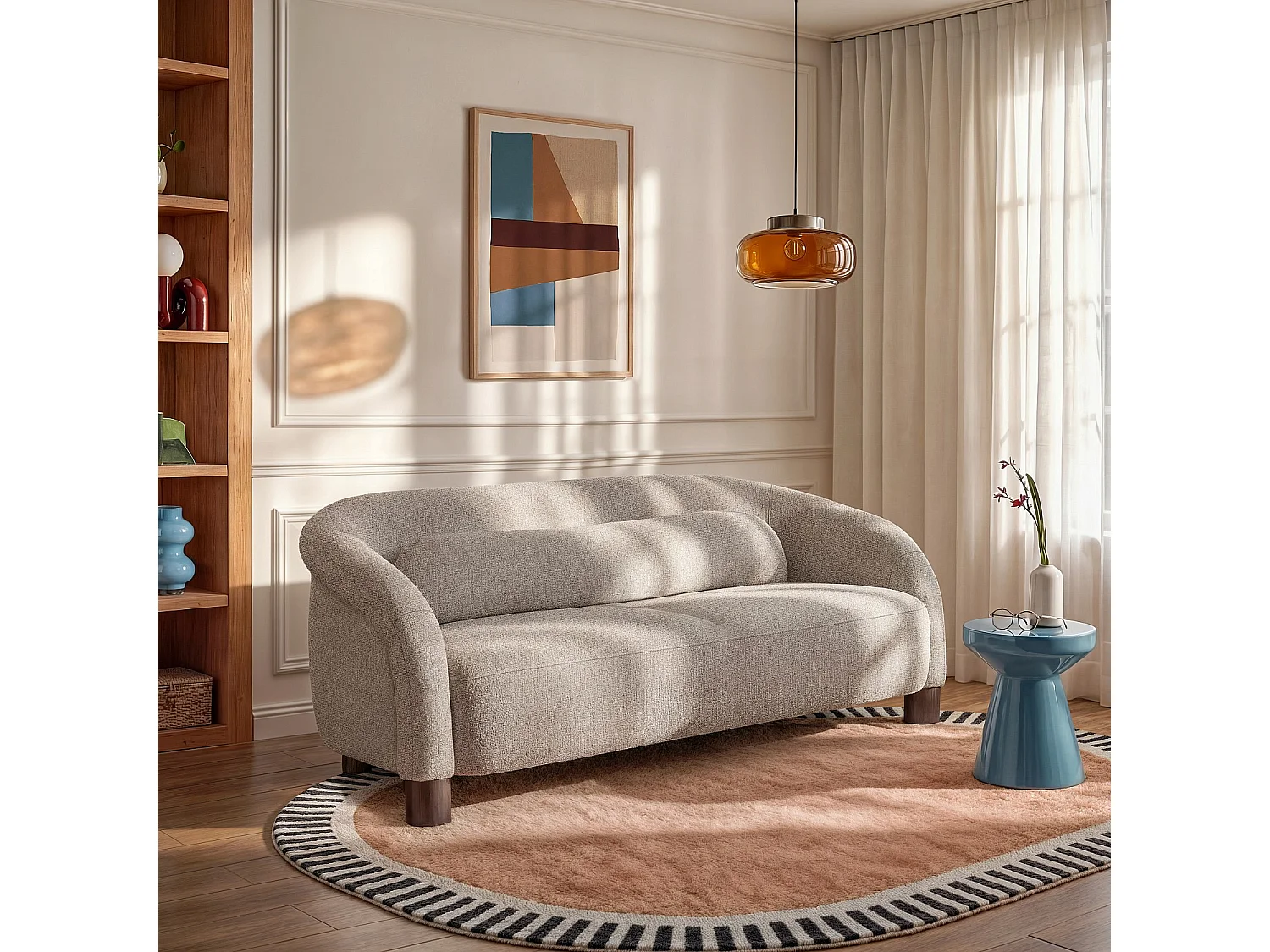 Canapé 3 places en tissu chenille et pieds en bois - Taupe mélangé - Design by Morten Georgsen