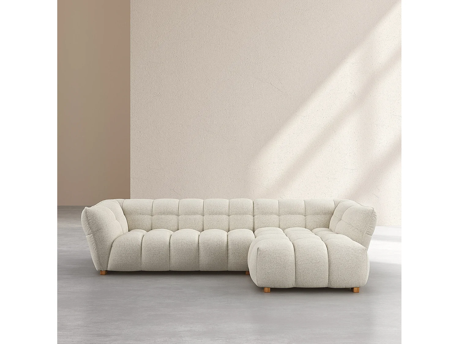 Canapé d'angle droit en tissu chenille Nino - Crème