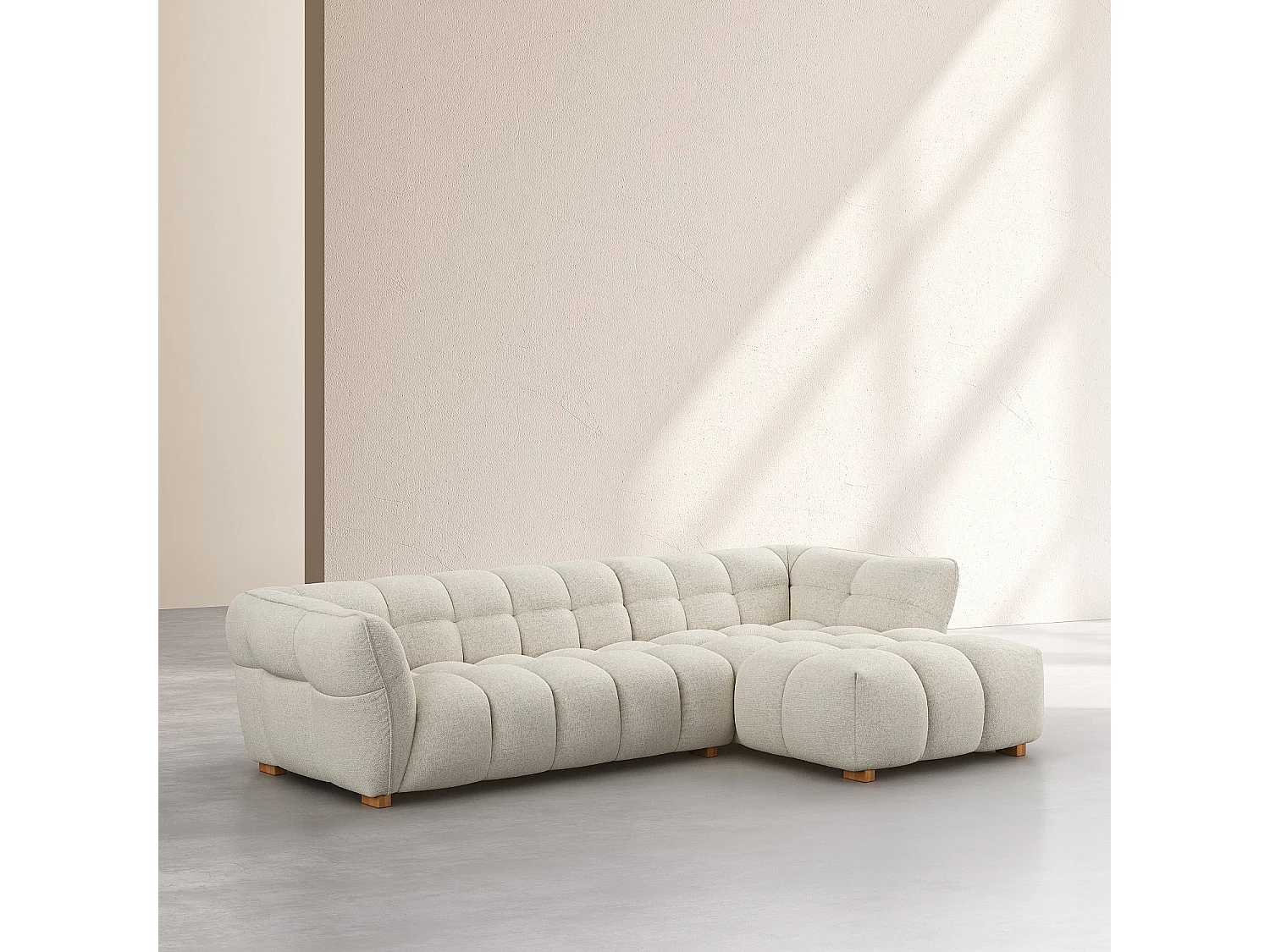 Canapé d'angle droit en tissu chenille Nino - Crème