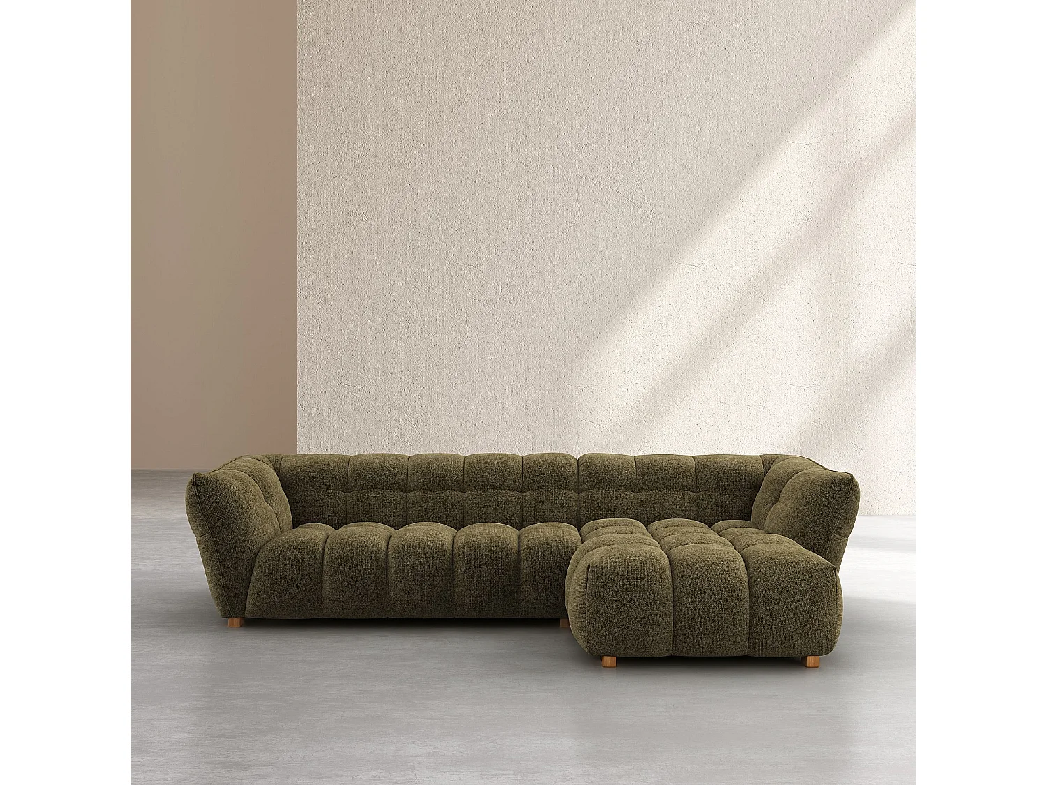 Canapé d'angle droit en tissu chenille Nino - Vert mousse