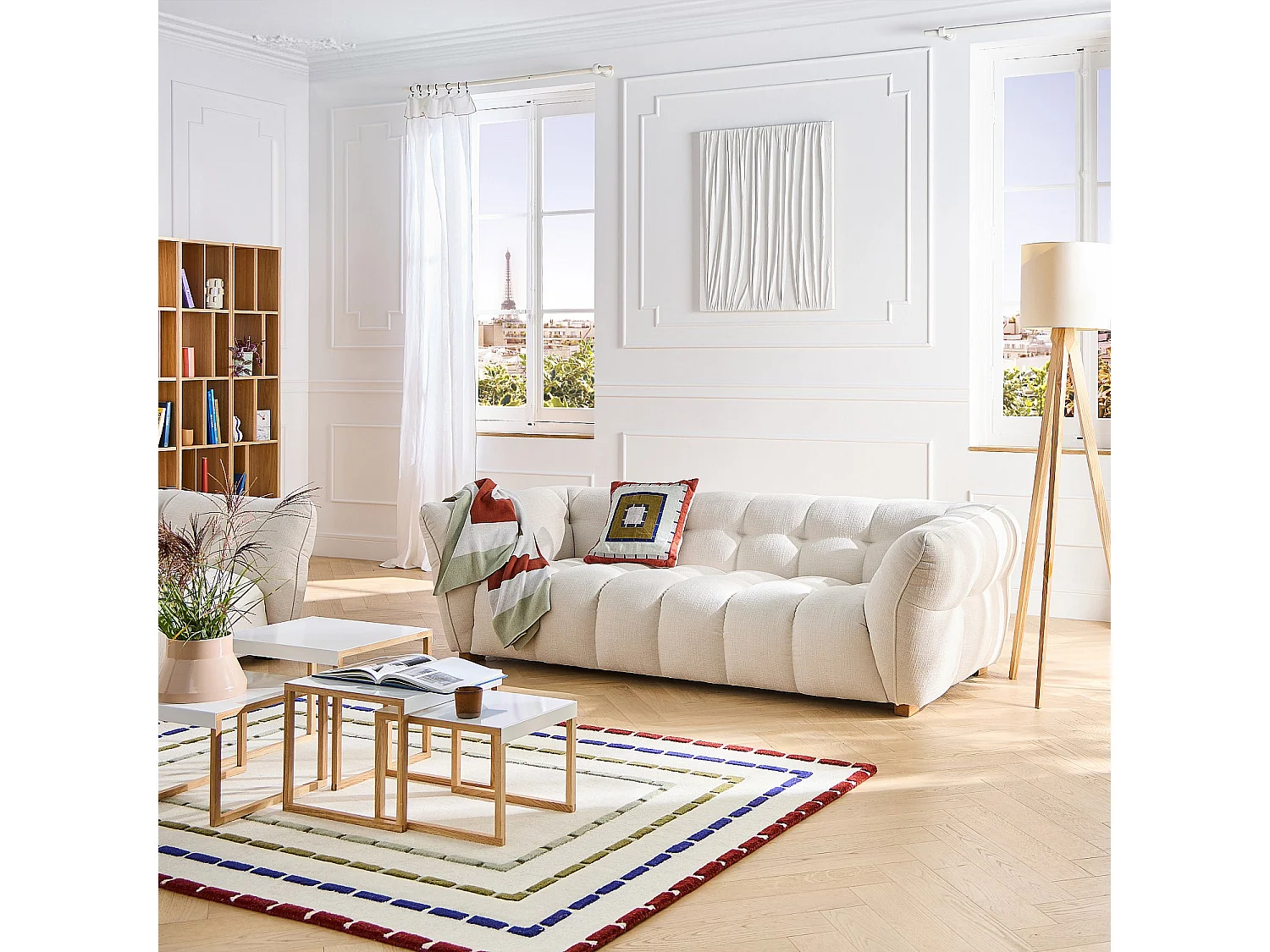 Canapé 4 places en tissu chenille Nino - Grège